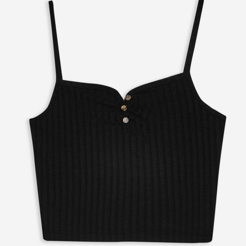 Topshop Black Ribbed Button Tank Top - Picture 7 of 9